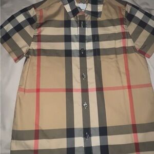 Burberry kids Beige and Black Plaid Button Down Shirt